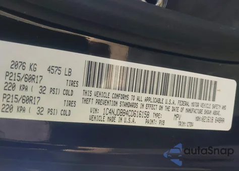 2012 Jeep Compass Sport из США, поврежденный, VIN 1C4NJDBB4CD616158